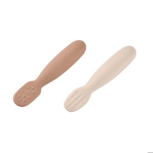 BEABA Conjunto de 2 colheres de silicone pré-cozidas 4 meses+ Praliné 2