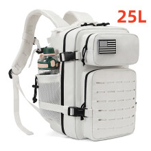 Sac à dos tactique 25L blanc, avec porte-bouteille, pour activités extérieures et école