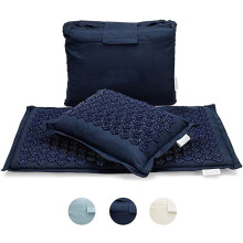 Lot de 3 tapis d'acupression et coussin de massage en coton et lin, Bleu marine