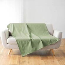 Plaid arrotolabile 220x240 cm Lucile - Polycotone verde salvia, chiusura a bottoni