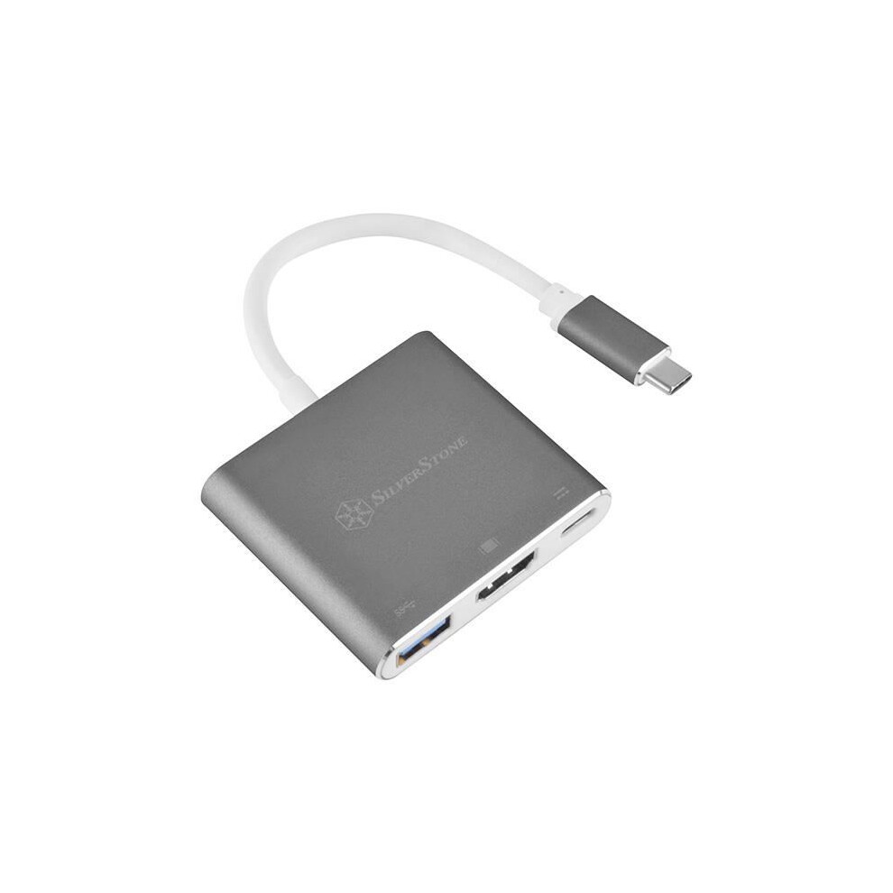 Silverstone USB Typ C — HDMI (Typ A) USB A USB Typ C (USB-C, 3 Ports), Dockingstation + USB Hub, Silber - Bild 3