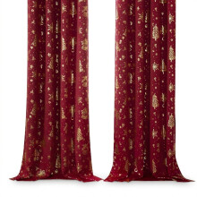 Christmas Thermal Blackout Curtains 2 Pieces 140x245 cm Red — energy saving drapes, heavy duty curtains