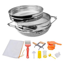 Beekeeping Tool Kit for Honey Harvesting, 9-Piece Set with Stainless Steel Double Sieve Honey Strainer