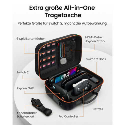 14-in-1 Protective Carrying Case for Console Black Large Shockproof with 1