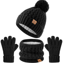 Winter-Set für Kinder Mütze Schal Handschuhe Set 3-9 Jahre Schwarz — strickset kinder, warme winteraccessoires