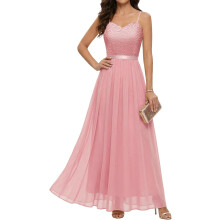 Elegantes Maxi-Kleid Abendkleid Chiffon Spitze Rosa L — hochzeitsgast kleid, festliche damenmode