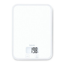 Beurer Bilancia da Cucina Digitale KS 19 Pure White, Superficie in Vetro, 5 kg / 1 g, Display LCD, Touch, Bianco