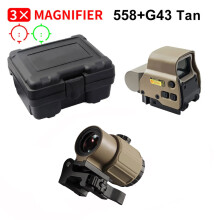 Viseur Holographique 558 avec Loupe G43 TAN, Point Rouge, Rail 20mm, Équipement de Chasse Tactique