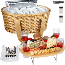 Picnic Basket Set for 4 People with Cooler Bag and Cutlery Beige — wicker hamper, outdoor dining set