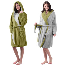 Reversible Hooded Sherpa Fleece Bathrobe Warm S — unisex dressing gown, soft loungewear robe, winter house coat