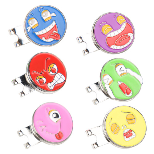 6 Golf Ball Marker mit Hutclip 25mm Metall 1
