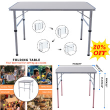 Table de camping pliable, 75x55x25-60cm, hauteur réglable, robuste, pour extérieur et intérieur