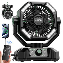 Ventilateur de camping portable Vert, batterie 20000mAh, 8 vitesses, 4 lampes LED et oscillation auto