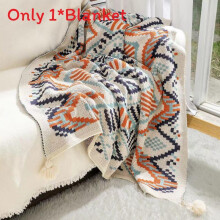 (Orange, 150x220cm) Geometric Thick Knit Blanket With Acrylic Material For Baby Nursery And Rooms Family