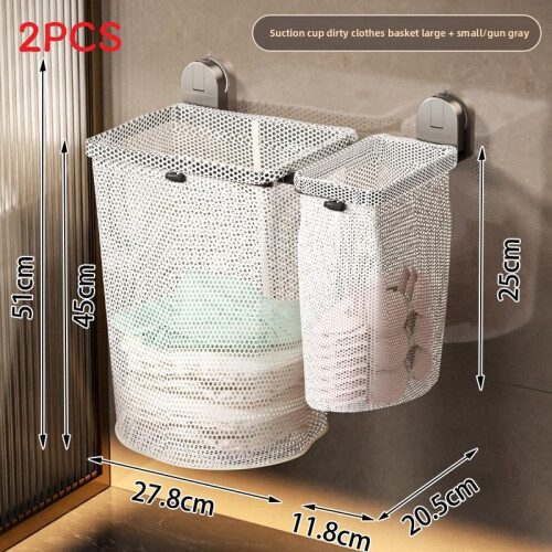 (Grey) Wallmounted Bathroom Laundry Bag Foldable Steel Frame Efficient Storage Space