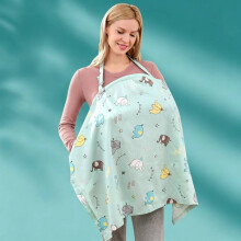 (Blue Elephant)Nursing Cover Cotton Breastfeeding Covers With Adjustable Hoop For Mother Apron Nursing