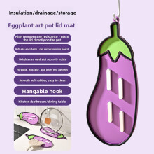 (Eggplant)PVC Obst und Gemüse Form Topf Deckel Gestell mit Wasser Abfluss für Kochen Aufbewahrung Zubehör
