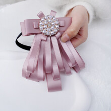 (Pink Adjuster) Edition Bow Cloth Tie Brooch With Artificial Pearl Decoration Wear Office For
