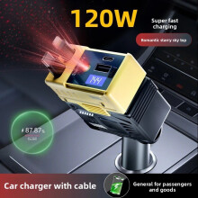 (Yellow) Lighter Car Cigarette Charger 120w With Digital Screen For Quick Charging