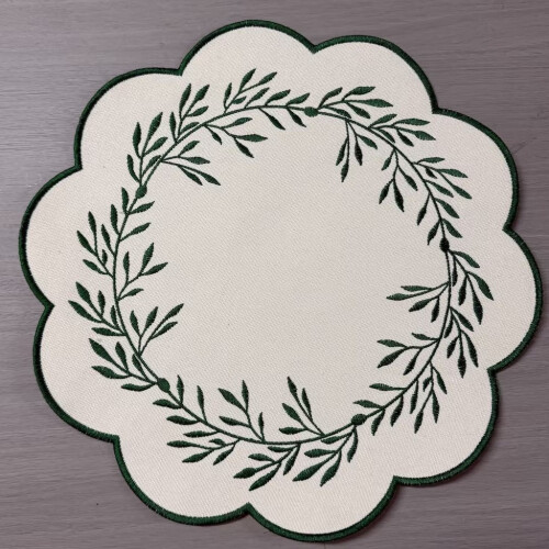 (StyleM)Embroidered Pattern Circular Table Mat With Thickened Design For Dining Elegant