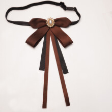 (Brown) Satin Bow Womens Tie With Artificial Pearl Decoration Suitable Daily Wear For