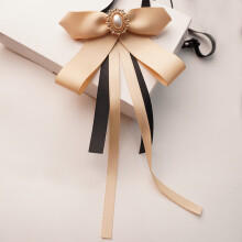 (Khaki) Satin Bow Womens Tie With Artificial Pearl Decoration Suitable Daily Wear For