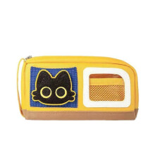(Yellow) Pencil Large Capacity Case With Cat Decor Transparent Partition Teens For Design