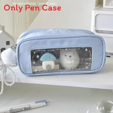 (Blue) Simple Cotton Pencil Bag With Wide Mouth For Girls And Organizer Teens Stationery