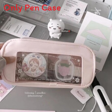 (Pink) Simple Cotton Pencil Bag With Wide Mouth For Girls And Organizer Teens Stationery