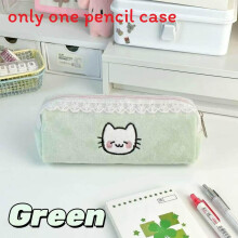 (Green) Capacity Large Plush Cat Pen Case With Soft Material And Decoration Lace
