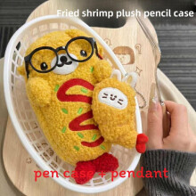(Fried Shrimp) Cartoon Hot Plush Dog Pencil Case With Embroidery Design For Kids And Students