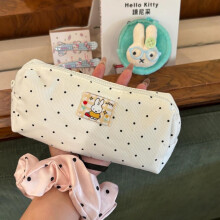 Cute Polka Dot Kt Pencil Pouch With Spacious Design For Office Girls And