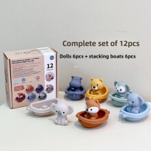 (Animals)Childrens Bath Play Set With Stackable Floating Boats And Hand Puppets For Interactive Water Fun