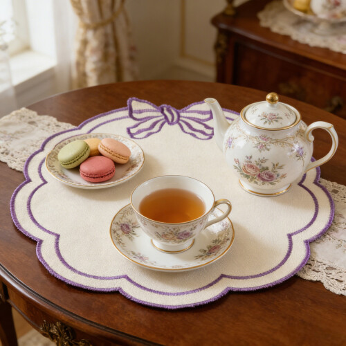 (StyleM)Embroidered Pattern Circular Table Mat With Thickened Design For Dining Elegant 2