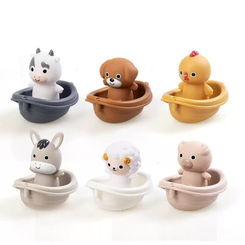 (Farm Animals)Childrens Bath Play Set With Stackable Floating Boats And Hand Puppets For Interactive Water Fun