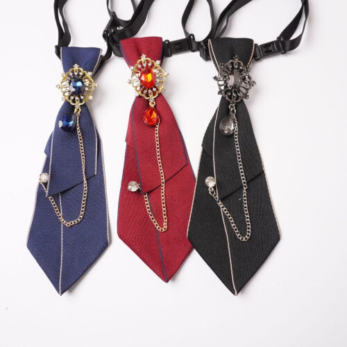 (Pink)Cravatta elegante con decorazione strass adatta per laurea e uso formale 2