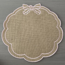 (Pink)Summer Embroidery Jute Coasters With Butterfly Bow Pattern For Use Kitchen