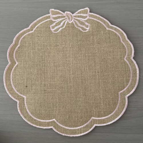(Pink)Summer Embroidery Jute Coasters With Butterfly Bow Pattern For Use Kitchen