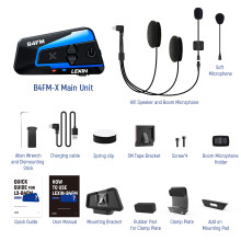 Lexin B4FM-X, Intercom Bluetooth pour casque de moto, V5.0, Jusqu'à 10 motards, IP67, Batterie 800mAh