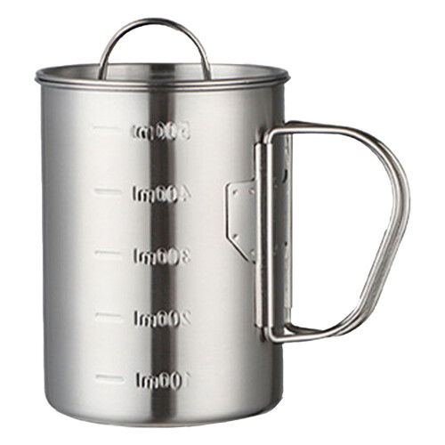 Faltbarer Edelstahl Campingbecher 500ml mit Deckel