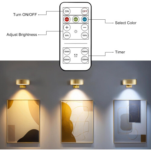 3 Pack Battery Operated LED Picture Lights for Wall, 3 Color Temperatures,Remote Control 1