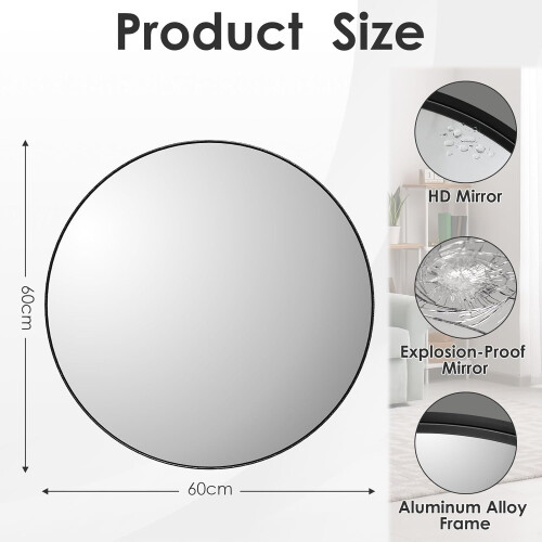 TLGREEN Round Wall Mirror 60cm Tempered Glass 2