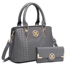 Miss Lulu Sac à main Shopper, Gris, Cuir PU, Dimensions 27x14x19 cm, Lot avec portefeuille