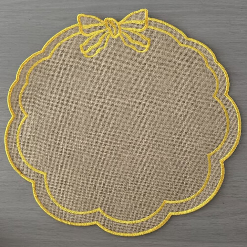 (Yellow)Summer Embroidery Jute Coasters With Butterfly Bow Pattern For Kitchen Use