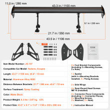 SucceBuy Aileron de Voiture GT Wing, Spoiler Arrière Universel en Aluminium Léger, 1100 mm, Noir Mat Réglable