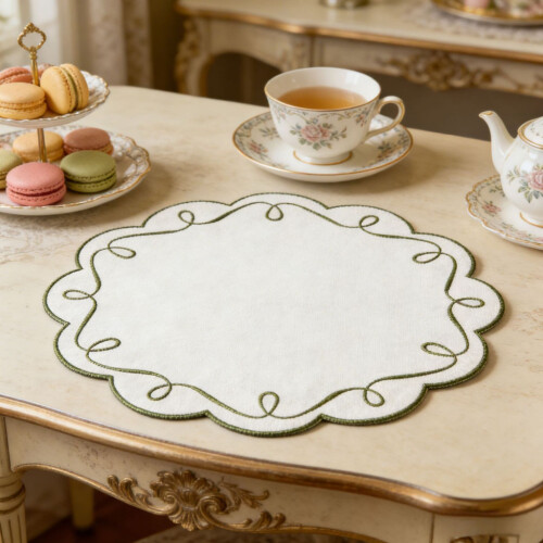 (StyleK)Embroidered Pattern Circular Table Mat With Thickened Design For Elegant Dining 1