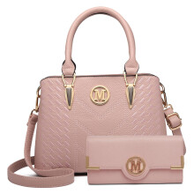 Miss Lulu Sac à main Shopper, Rose, Cuir PU, Ensemble avec Portefeuille, 27x14x19 cm