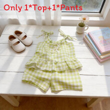 (Green,80cm)Child Summer Pajama Set With Cloud Cotton Material And Plaid Design For Lounge Sleep