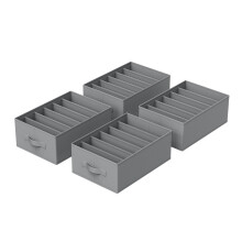 Set of 4 Foldable Drawer Organizers - Fabric - Dove Grey - 6-Compartment Design