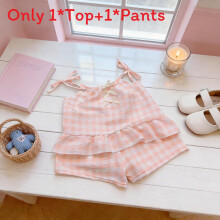 (Pink,140cm)Child Summer Pajama Set With Cloud Cotton Material And Plaid Design For Sleep Lounge